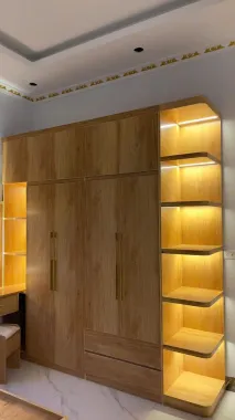 Tủ Quần Áo Nhựa Ecoplast Cánh Mở Kết Hợp Kệ Trang Trí LED – Vân Gỗ Hiện Đại| Nội Thất QL Home