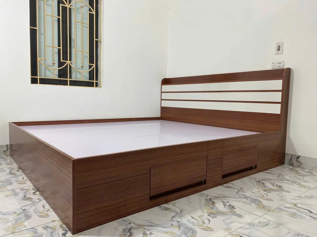 Giường Ngủ Nhựa Ecoplast Có Ngăn Kéo Đa Năng Vân Gỗ Óc Chó Cao Cấp | QL Home