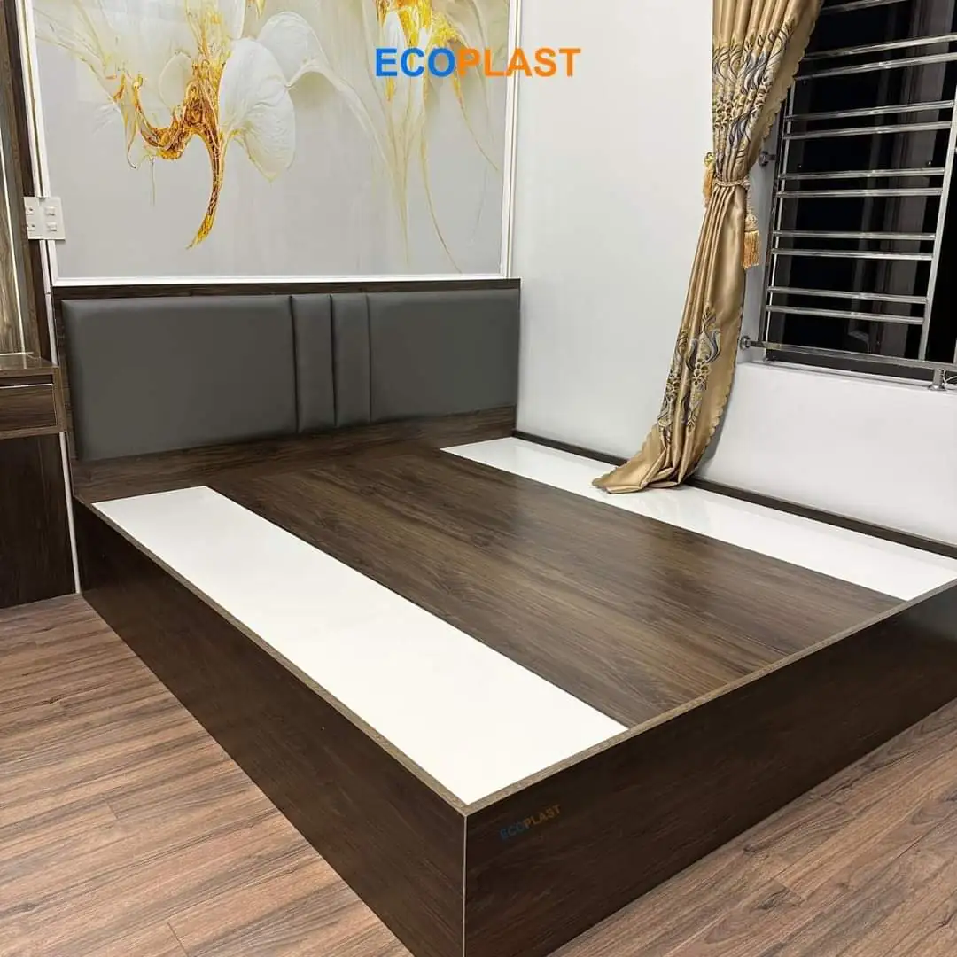 Giường Nhựa Ecoplast Bọc Nệm Đầu Giường – Vân Gỗ Óc Chó Hiện Đại