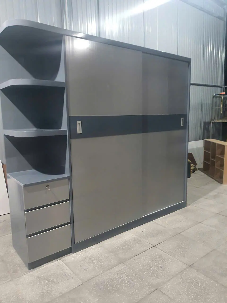 Tủ Quần Áo Nhựa Ecoplast Cửa Lùa Kết Hợp Kệ Trang Trí Cao Cấp Màu Ghi Xám | QL Home